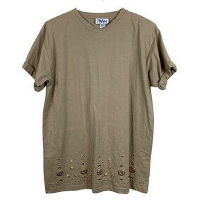 VTG 90s Y2K Tease Jewel Embellished Oversized T-Shirt One Size Boho Hippie